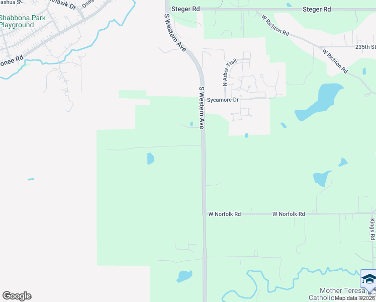 map of restaurants, bars, coffee shops, grocery stores, and more near 23604 Western Avenue in Park Forest