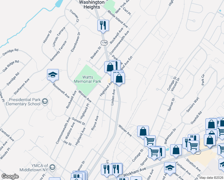 map of restaurants, bars, coffee shops, grocery stores, and more near 243 Highland Avenue Extension in Middletown