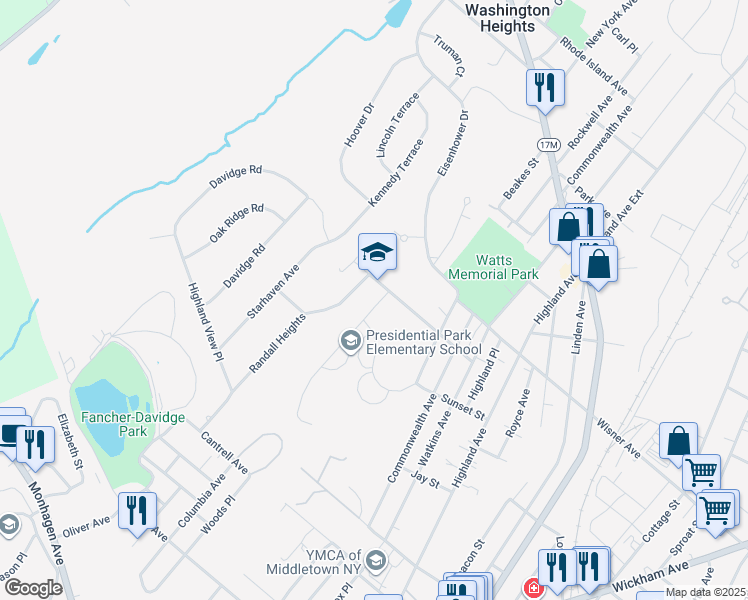 map of restaurants, bars, coffee shops, grocery stores, and more near 50 Roosevelt Avenue in Middletown