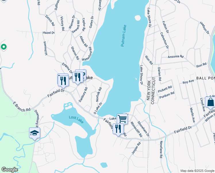 map of restaurants, bars, coffee shops, grocery stores, and more near 70 South Lake Drive in Patterson