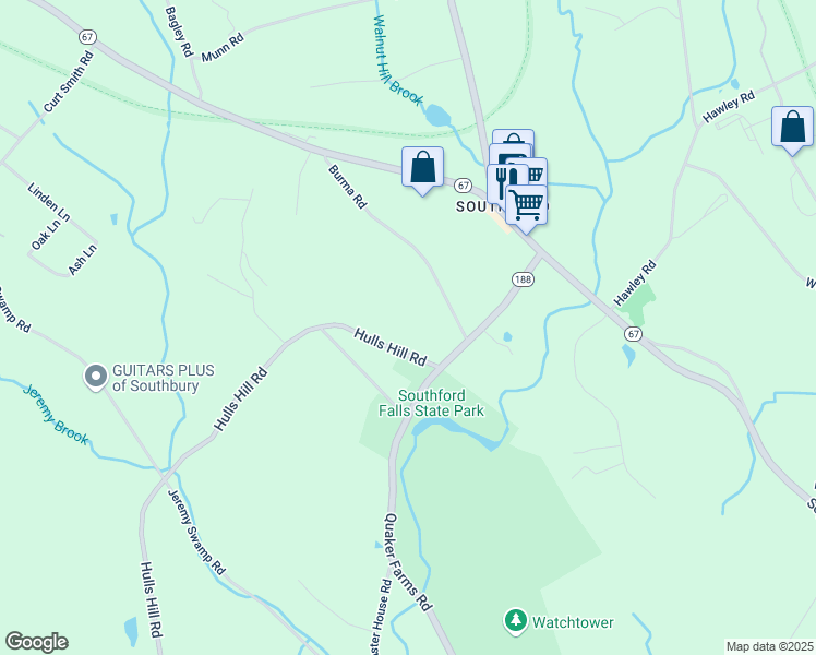 map of restaurants, bars, coffee shops, grocery stores, and more near 40 Hulls Hill Road in Southbury