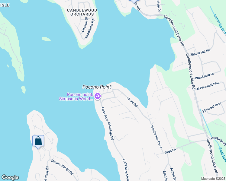 map of restaurants, bars, coffee shops, grocery stores, and more near 114 Pocono Point Road in Danbury