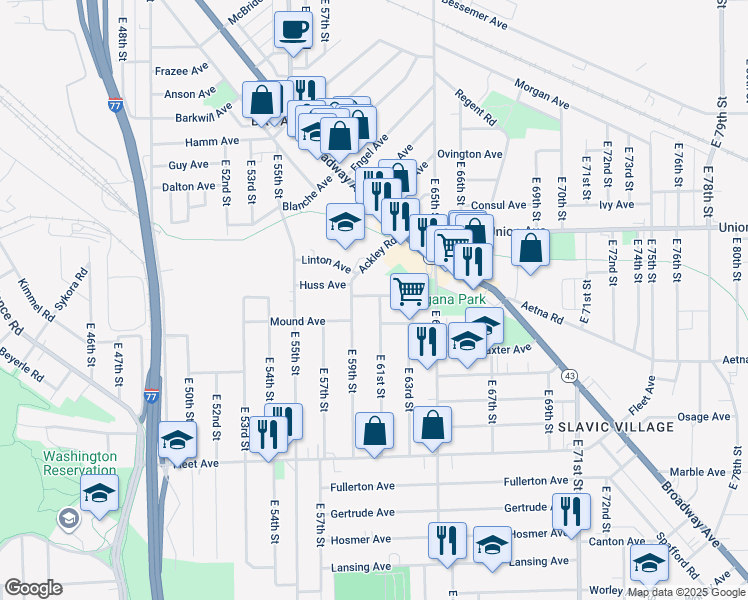 map of restaurants, bars, coffee shops, grocery stores, and more near 5915 Kenyon Avenue in Cleveland