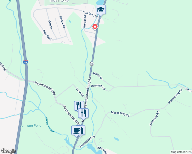 map of restaurants, bars, coffee shops, grocery stores, and more near 11 Platoz Drive in Montville