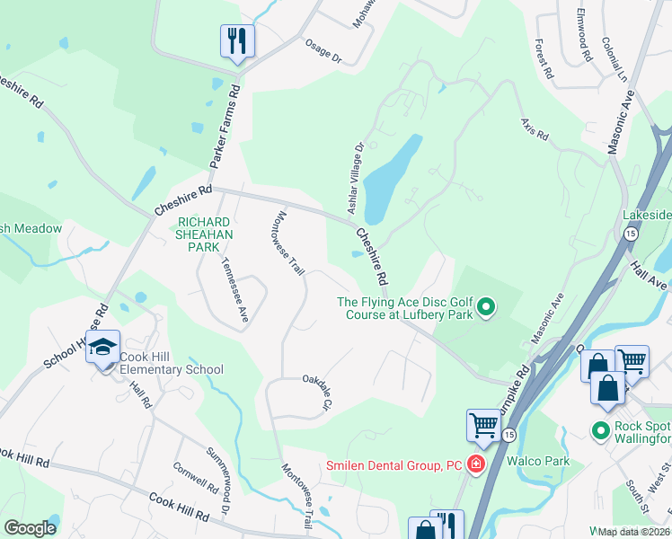 map of restaurants, bars, coffee shops, grocery stores, and more near 14 Longview Lane in Wallingford