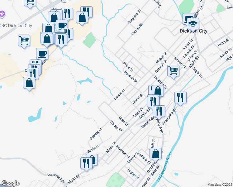 map of restaurants, bars, coffee shops, grocery stores, and more near 811 Hallstead Street in Dickson City