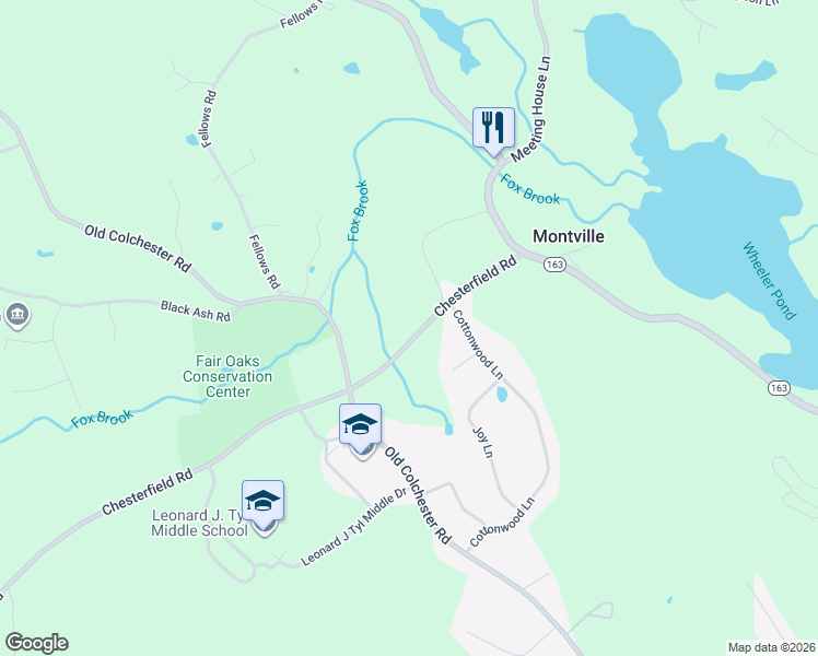 map of restaurants, bars, coffee shops, grocery stores, and more near 55 Chesterfield Road in Montville