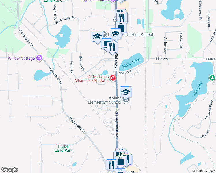 map of restaurants, bars, coffee shops, grocery stores, and more near 8630 Wicker Avenue in Saint John