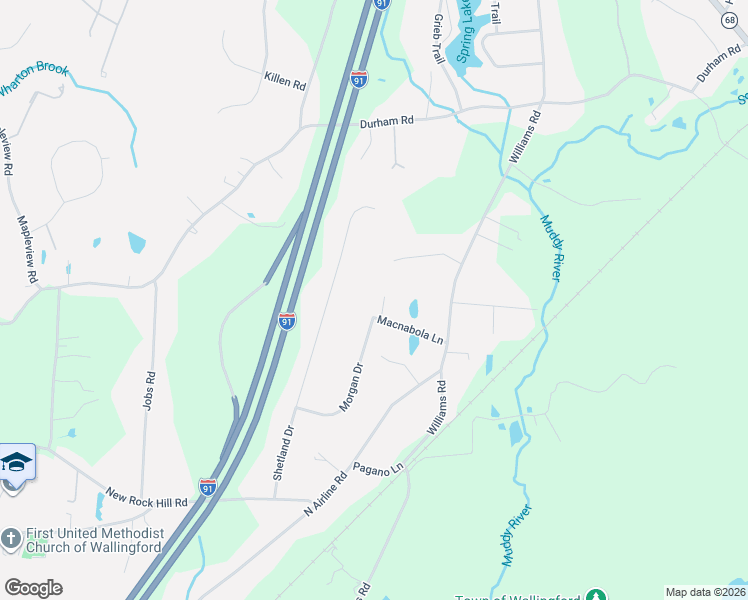 map of restaurants, bars, coffee shops, grocery stores, and more near 28 Macnabola Lane in Wallingford