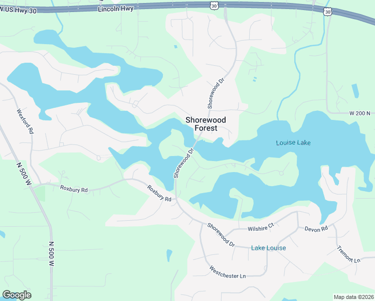 map of restaurants, bars, coffee shops, grocery stores, and more near Shorewood Dr in Valparaiso