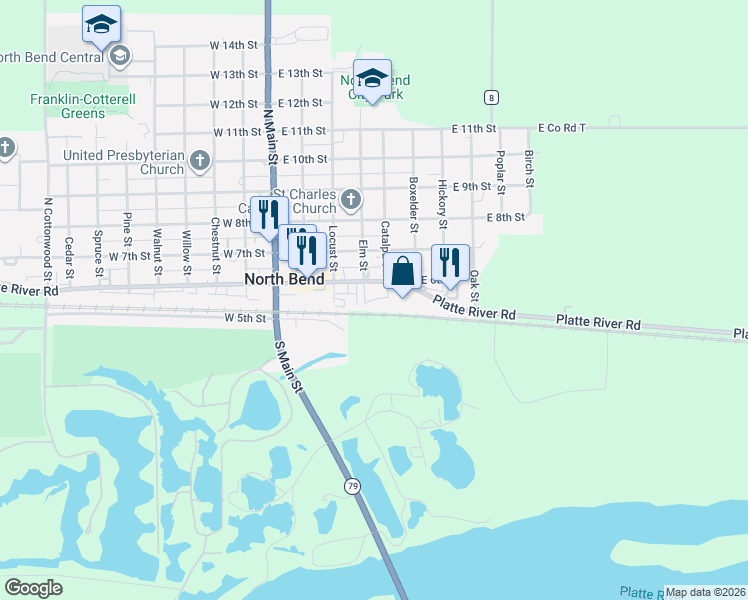 map of restaurants, bars, coffee shops, grocery stores, and more near 441 East 6th Street in North Bend