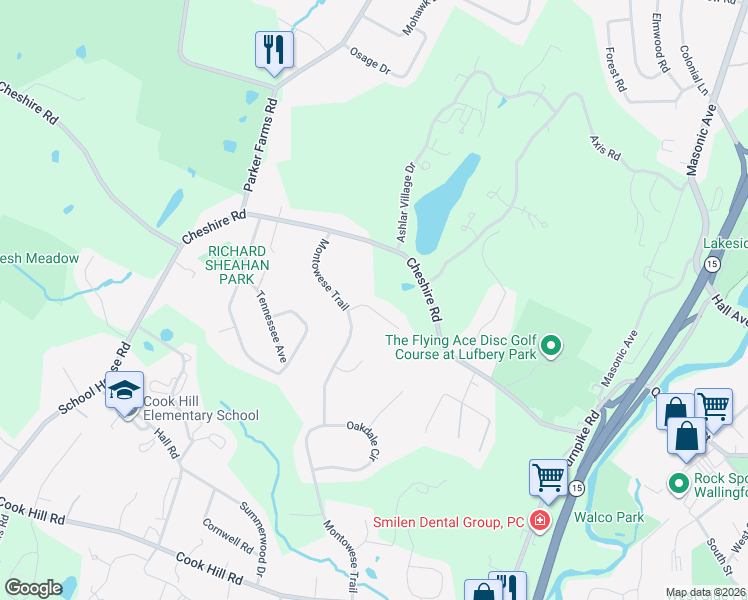 map of restaurants, bars, coffee shops, grocery stores, and more near 14 Longview Lane in Wallingford