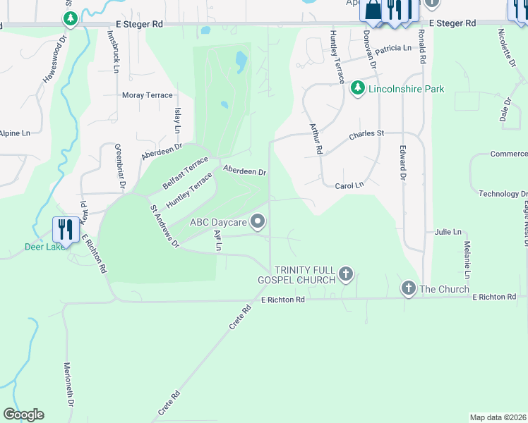 map of restaurants, bars, coffee shops, grocery stores, and more near 816 Rosedale Terrace in Crete