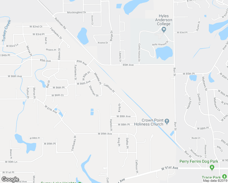 map of restaurants, bars, coffee shops, grocery stores, and more near 8647 Calhoun Place in Crown Point