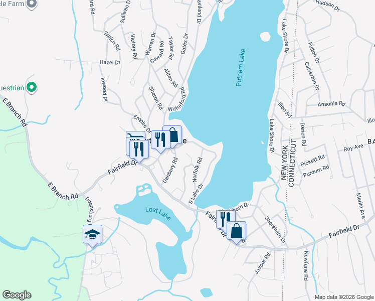 map of restaurants, bars, coffee shops, grocery stores, and more near 51 South Lake Drive in Patterson