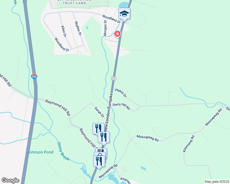 map of restaurants, bars, coffee shops, grocery stores, and more near 11 Platoz Drive in Montville