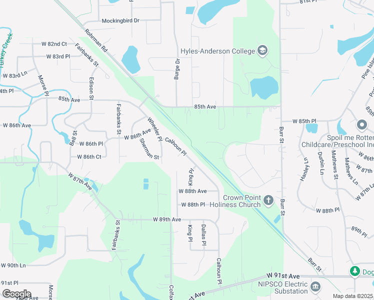 map of restaurants, bars, coffee shops, grocery stores, and more near 8647 Calhoun Place in Crown Point