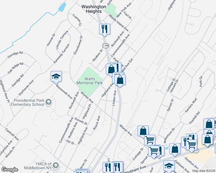 map of restaurants, bars, coffee shops, grocery stores, and more near 243 Highland Avenue Extension in Middletown