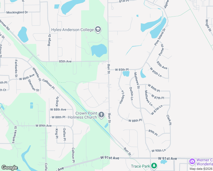 map of restaurants, bars, coffee shops, grocery stores, and more near 8616 Burr Street in Crown Point