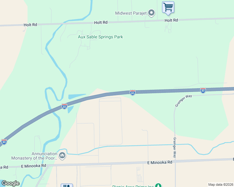 map of restaurants, bars, coffee shops, grocery stores, and more near Interstate 80 in Minooka
