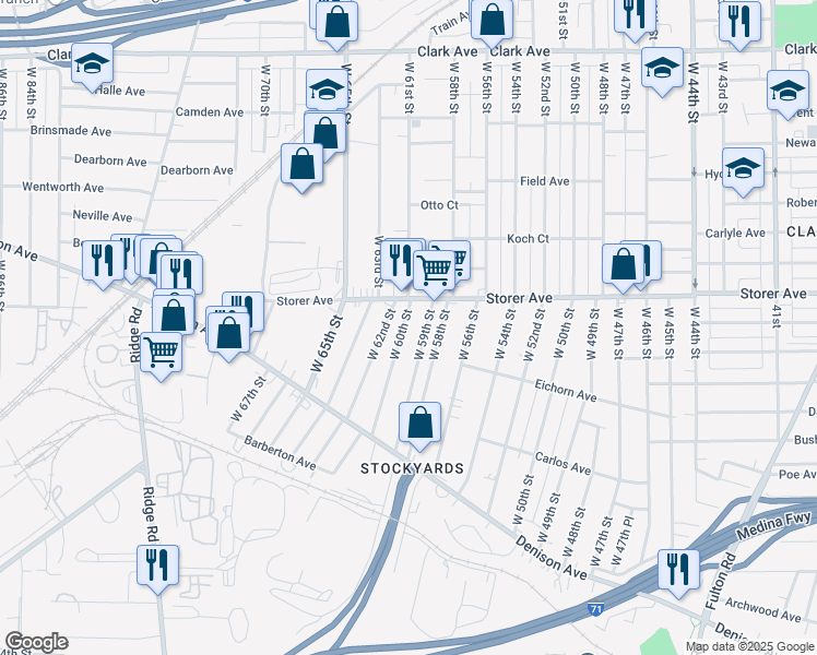 map of restaurants, bars, coffee shops, grocery stores, and more near 3409 West 60th Street in Cleveland