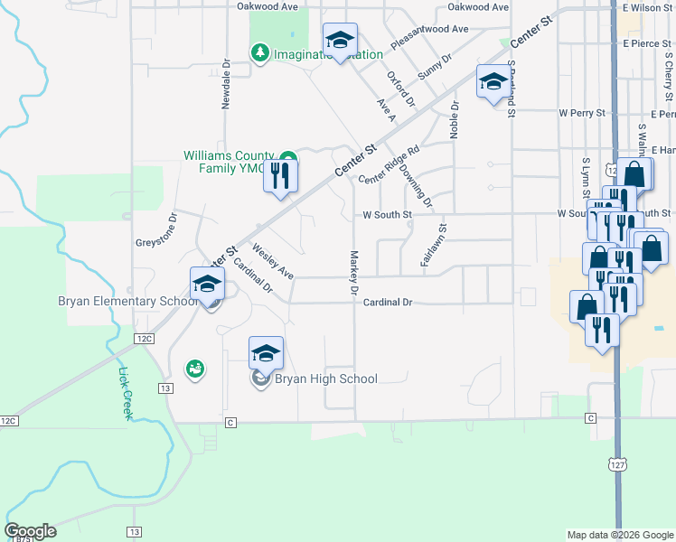 map of restaurants, bars, coffee shops, grocery stores, and more near 910 Wesley Avenue in Bryan