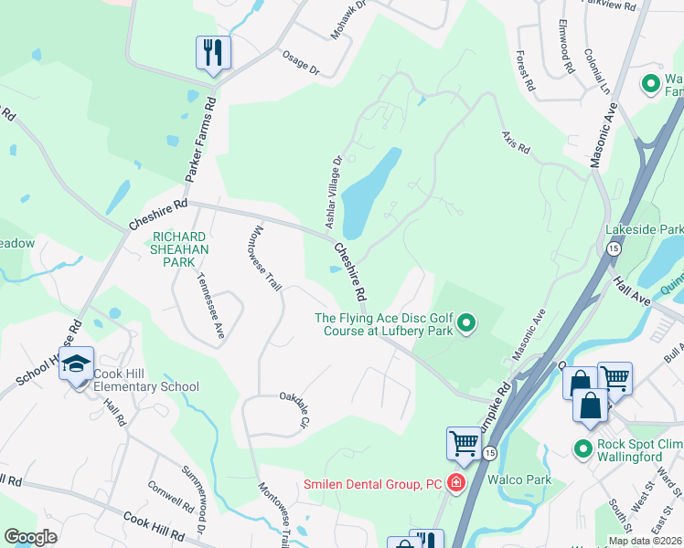 map of restaurants, bars, coffee shops, grocery stores, and more near 69 Cheshire Road in Wallingford