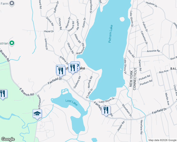 map of restaurants, bars, coffee shops, grocery stores, and more near 51 South Lake Drive in Patterson