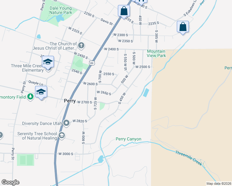 map of restaurants, bars, coffee shops, grocery stores, and more near 2643 South 500 West in Perry