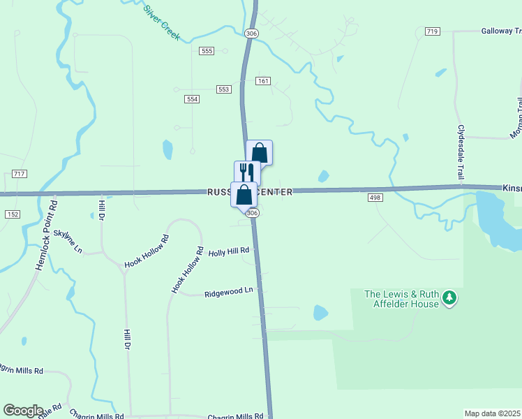 map of restaurants, bars, coffee shops, grocery stores, and more near 14931 Chillicothe Road in Novelty