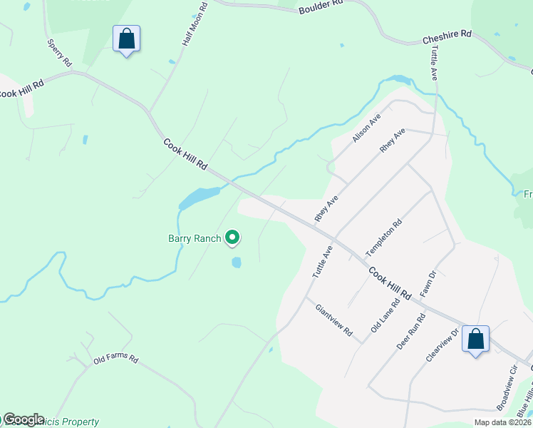 map of restaurants, bars, coffee shops, grocery stores, and more near 735 Cook Hill Road in Cheshire