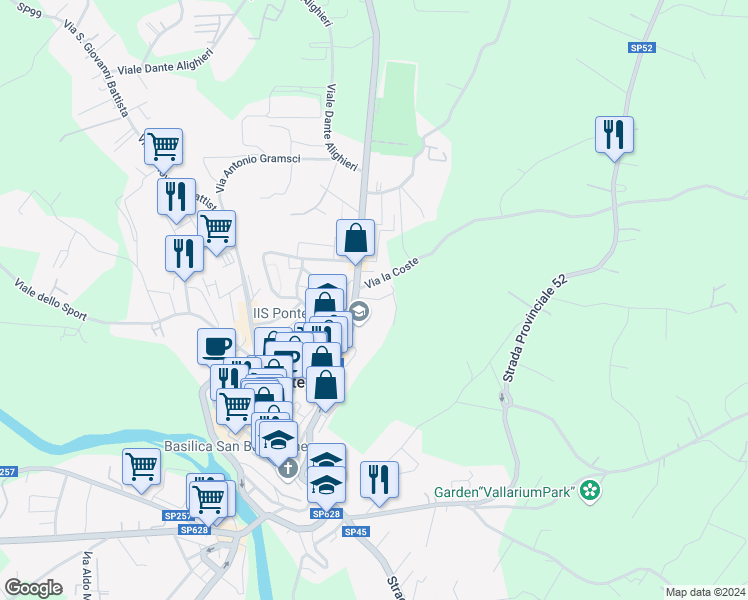 map of restaurants, bars, coffee shops, grocery stores, and more near 2B Via Jhon Kennedy in Pontecorvo