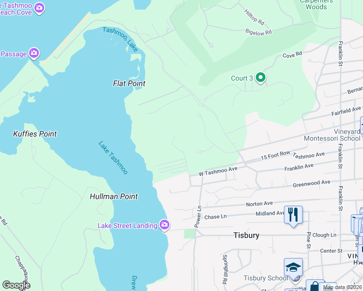map of restaurants, bars, coffee shops, grocery stores, and more near 93 Hvoslef Way in Tisbury