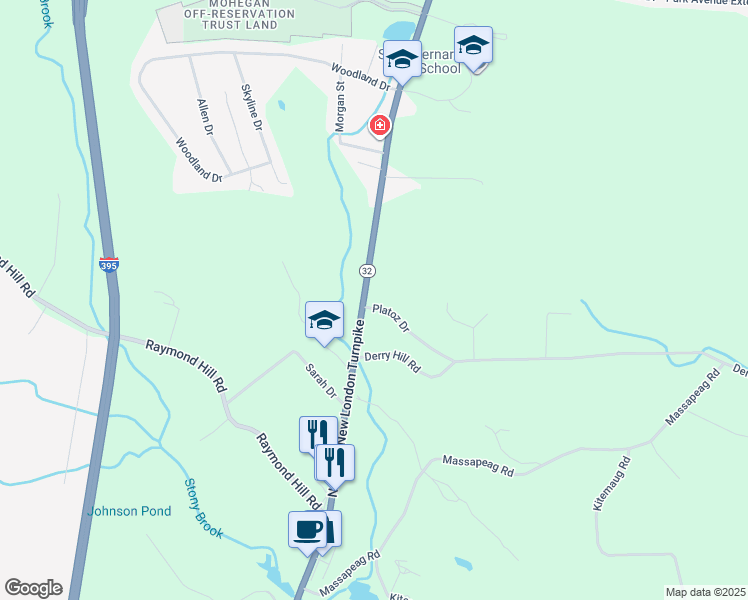 map of restaurants, bars, coffee shops, grocery stores, and more near 11 Platoz Drive in Montville