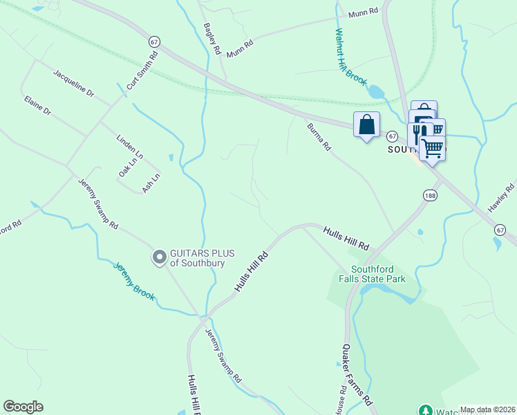 map of restaurants, bars, coffee shops, grocery stores, and more near 101 West View Road in Southbury