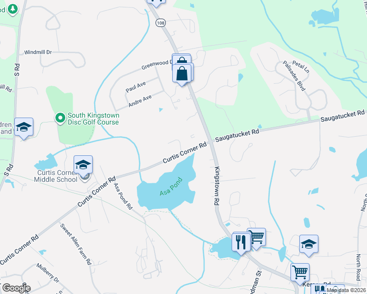 map of restaurants, bars, coffee shops, grocery stores, and more near 11 Vespia lane in South Kingstown