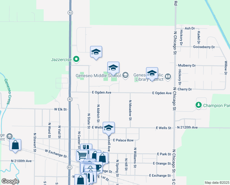 map of restaurants, bars, coffee shops, grocery stores, and more near 333 East Ogden Avenue in Geneseo