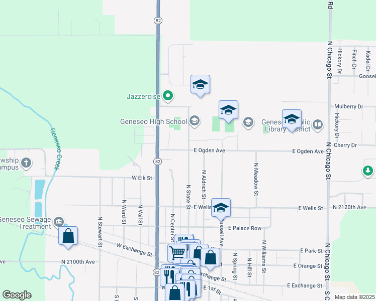 map of restaurants, bars, coffee shops, grocery stores, and more near 700 North State Street in Geneseo