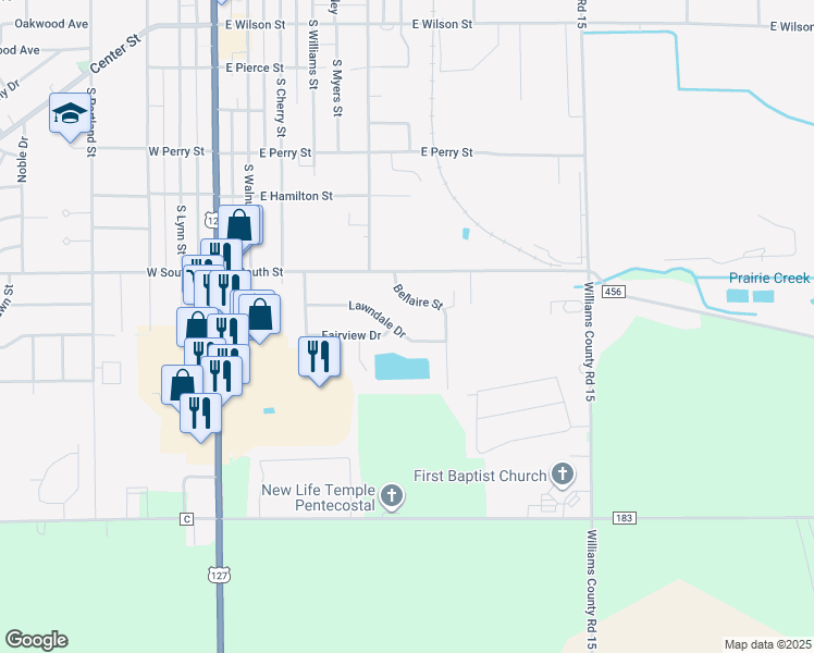 map of restaurants, bars, coffee shops, grocery stores, and more near 532 Lawndale Drive in Bryan