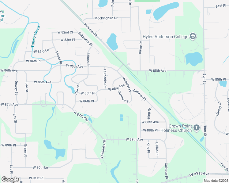 map of restaurants, bars, coffee shops, grocery stores, and more near 6605 West 86th Court in Crown Point