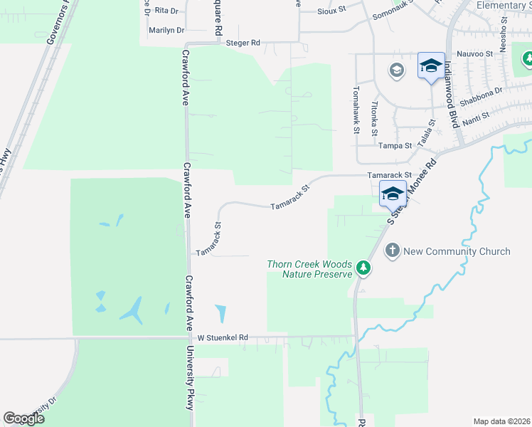map of restaurants, bars, coffee shops, grocery stores, and more near 415 Tamarack Street in Park Forest