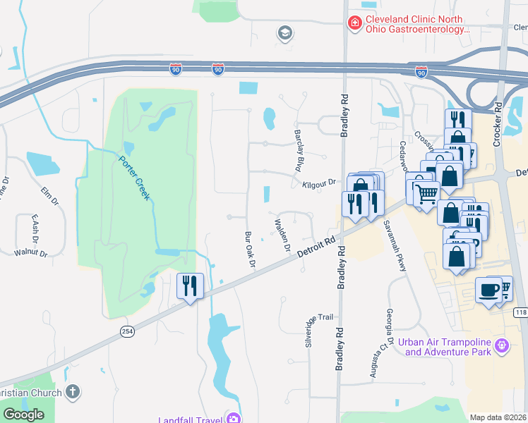 map of restaurants, bars, coffee shops, grocery stores, and more near 1867 Bur Oak Drive in Westlake