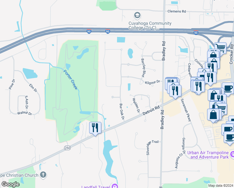map of restaurants, bars, coffee shops, grocery stores, and more near 1856 Bur Oak Drive in Westlake