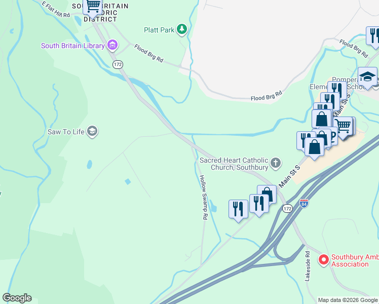 map of restaurants, bars, coffee shops, grocery stores, and more near 277 Hollow Swamp Road in Southbury