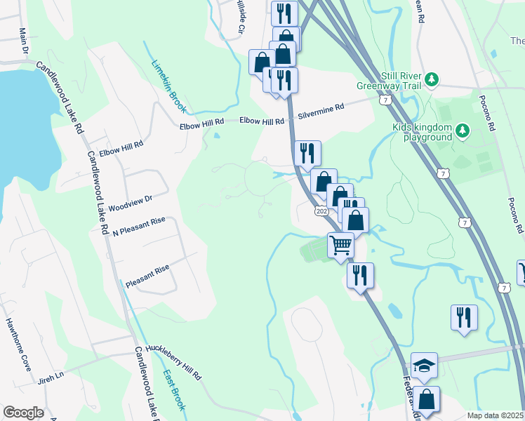 map of restaurants, bars, coffee shops, grocery stores, and more near 28 Oak Branch Drive in Brookfield