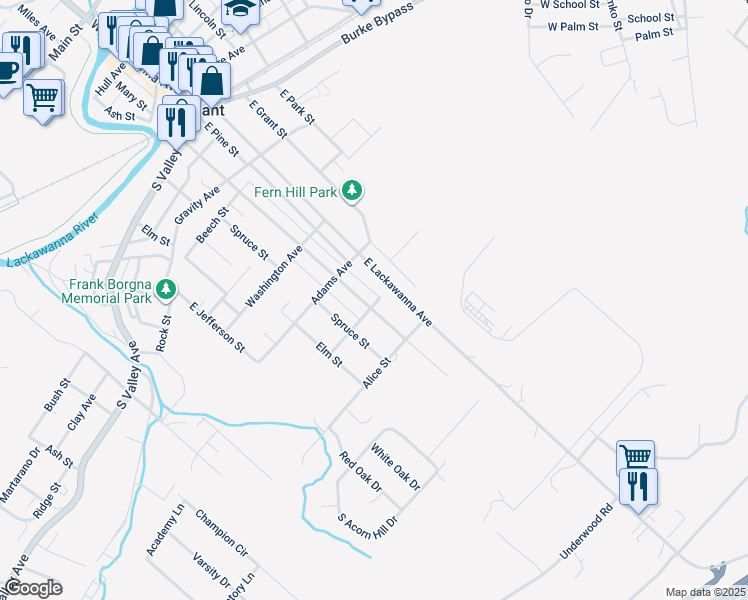 map of restaurants, bars, coffee shops, grocery stores, and more near 813 East Lacka Avenue in Olyphant