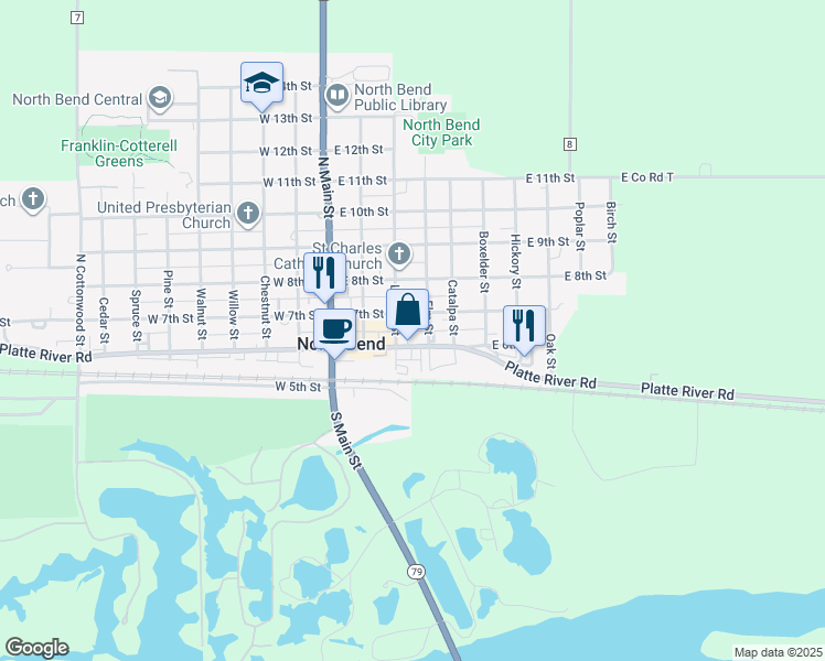 map of restaurants, bars, coffee shops, grocery stores, and more near in North Bend