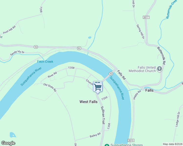 map of restaurants, bars, coffee shops, grocery stores, and more near River Road 4 in Falls