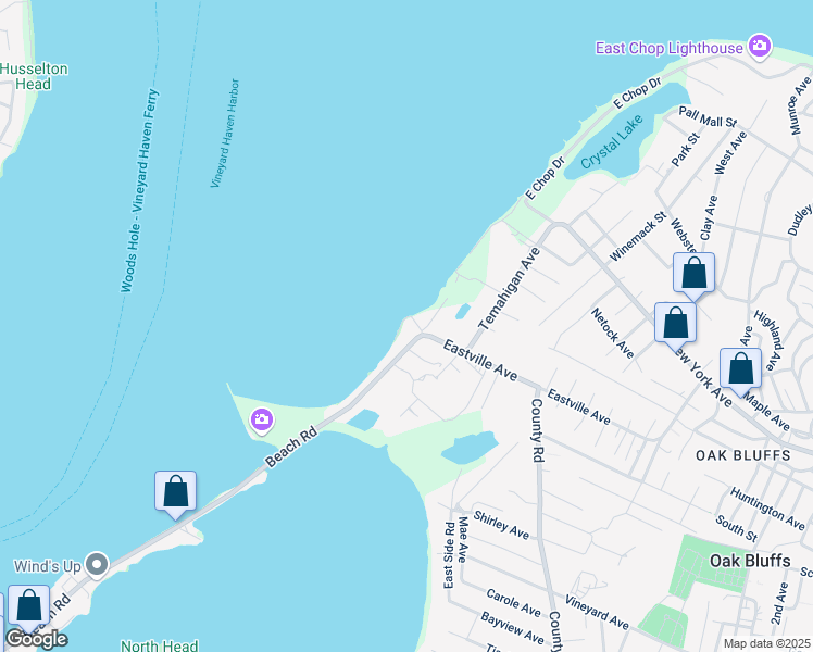 map of restaurants, bars, coffee shops, grocery stores, and more near 120 Eastville Avenue in Oak Bluffs