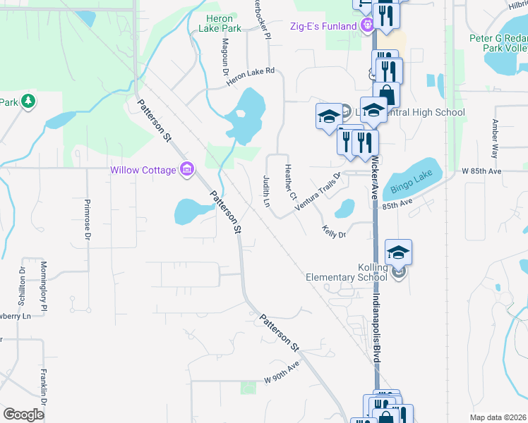 map of restaurants, bars, coffee shops, grocery stores, and more near 11638-11698 Ventura Trails Dr in St John